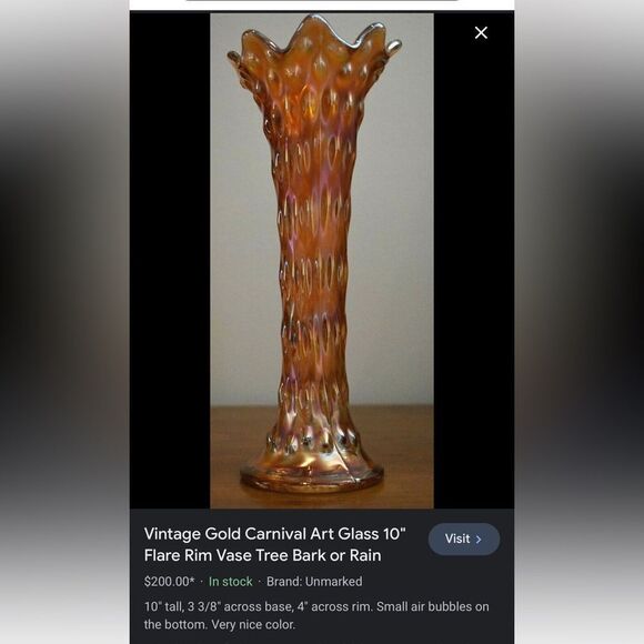 Carnival Iridescent 10” Flare rim Rain Swung Vase Marigold vintage - Picture 3 of 3